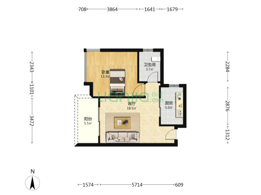 俊雅豪庭 1室1厅1卫 59平方