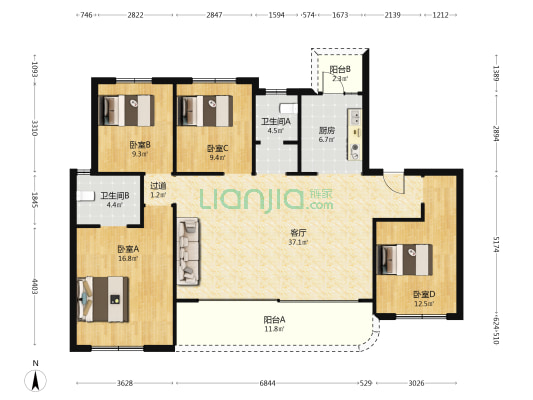 德商石榴春和天骄 4室1厅2卫 140平方