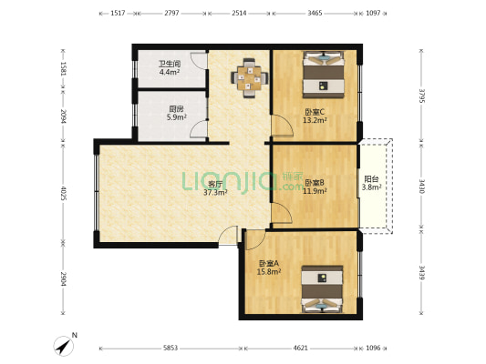 富民小区 3室1厅1卫 113平方