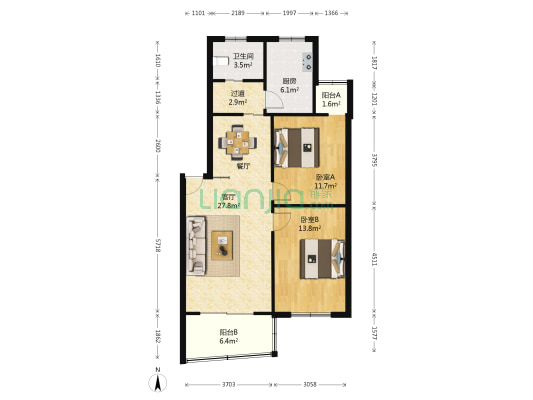 名都花园 2室1厅1卫 88平方
