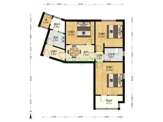 华鼎大楼 3室1厅1卫 83平方