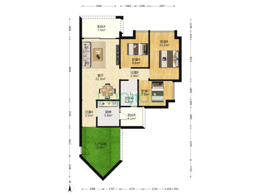 骏威锦东花园A区 3室1厅1卫 104平方