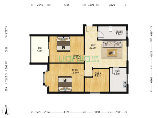 大宇花苑 3室1厅1卫 95平方