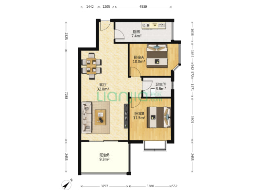 美洲花园城南公馆 2室1厅1卫 87平方