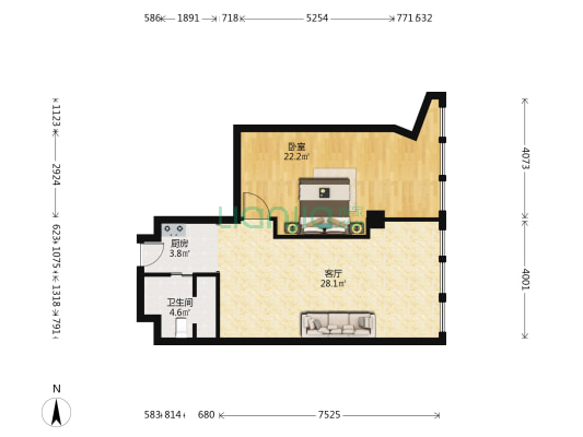 联盛大厦 1室1厅1卫 85平方