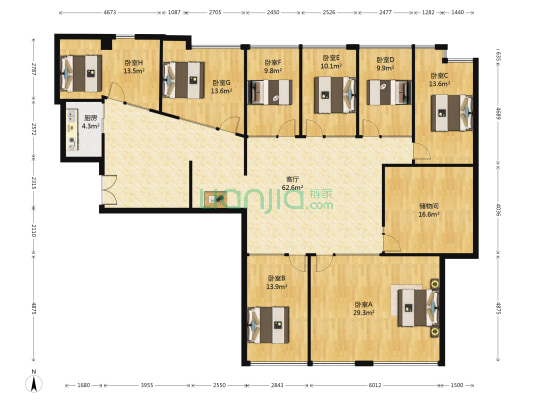 华贸商务楼 8室1厅0卫 196平方