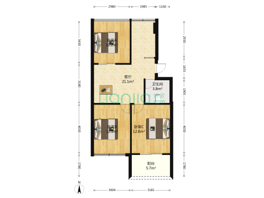 浦尾小区 3室1厅1卫 80平方