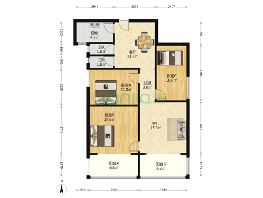 恩瑞御西湖 3室2厅2卫 115平方
