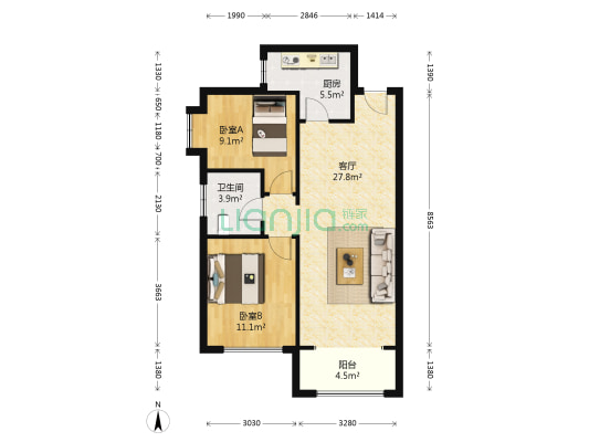 鸿坤理想湾北区 全明格局 简装 价格可议-户型图