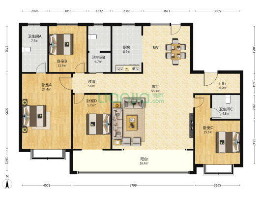 交投高新苑三号院 4室1厅3卫 229平方