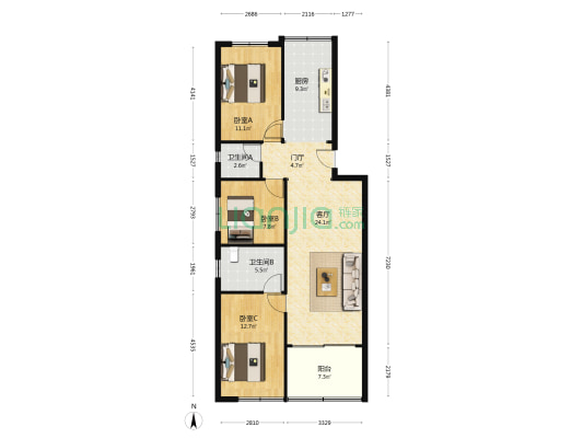 兴祥中邨 3室1厅2卫 102平方