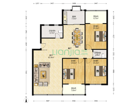 省发改委家属院 3室1厅2卫 137平方