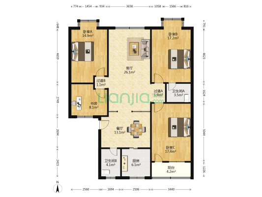 仁和路 4室2厅2卫 143平方