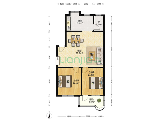 元興樓 2室1厅1卫 80平方