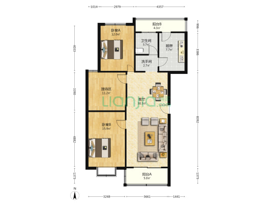 富贵园 2室1厅2卫 124平方