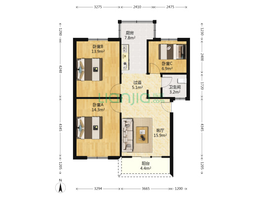 汽运小区 3室1厅1卫 86平方