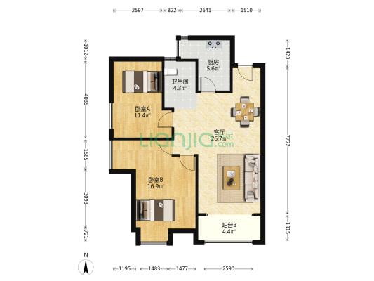 鑫远翡丽雅苑 2室1厅1卫 86平方