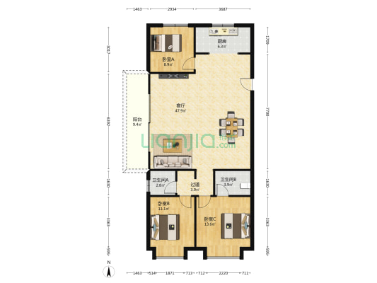 远洋未央华府 3室1厅2卫 140平方