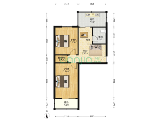 陕西省考古研究院家属区 2室1厅1卫 68平方