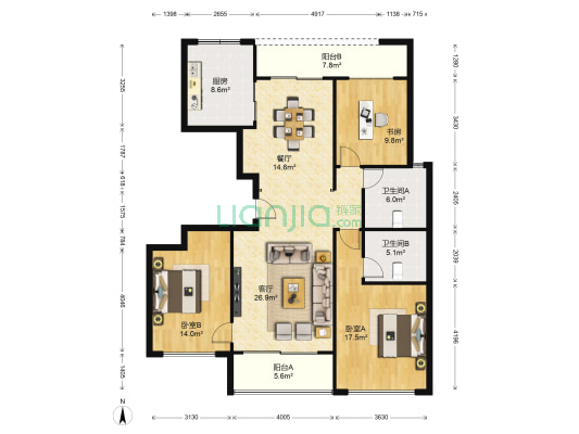 安厦漓江大美 3室2厅2卫 140平方