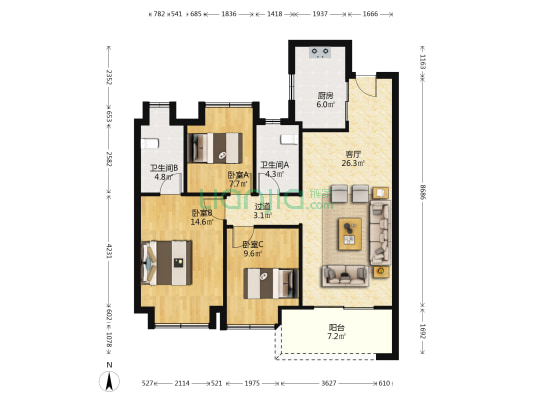 保利庭瑞阅江台沁园 3室1厅2卫 104平方
