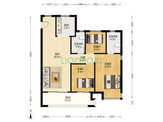 富田城九鼎华府4号院 3室1厅2卫 115平方