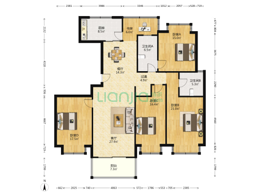 名都苑南区 5室2厅2卫 186平方