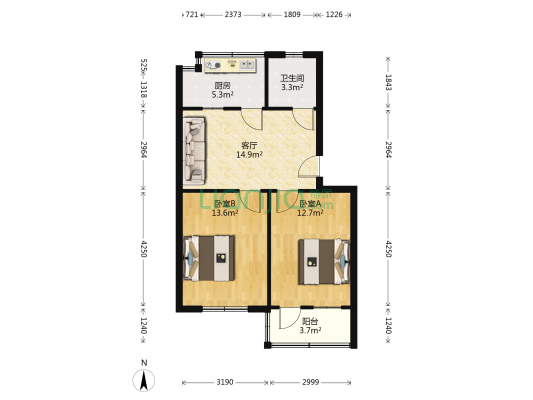 伊河东路1号 2室1厅1卫 65平方