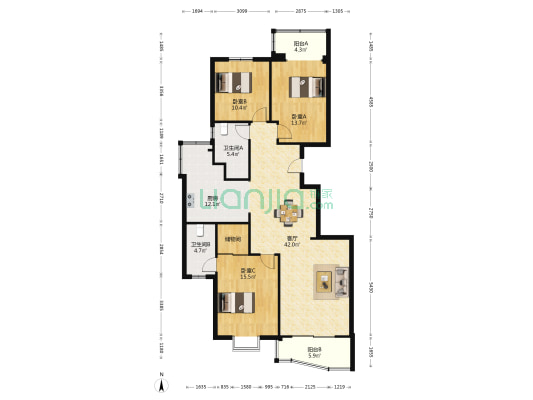 江大科技苑 3室1厅2卫 152平方