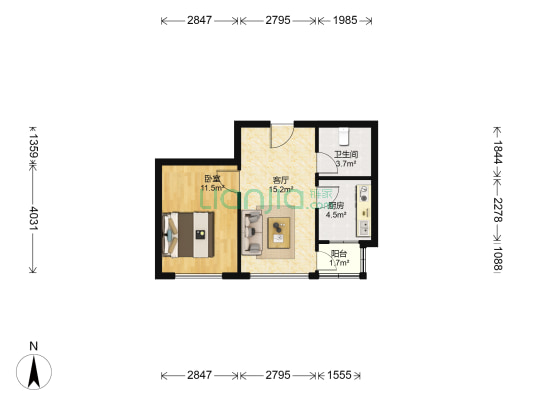 新星绿城三期 1室1厅1卫 48平方