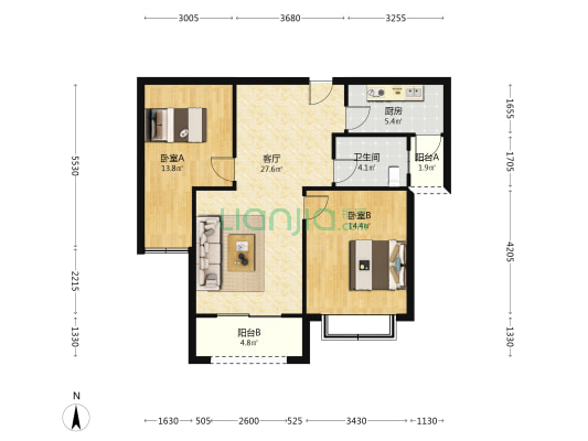 鼎鑫蓉尚府 2室1厅1卫 93平方
