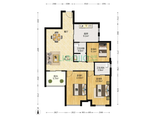金岛御璟世家 3室1厅2卫 118平方