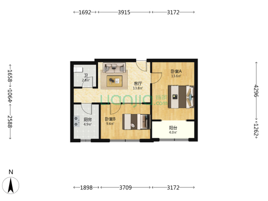石油机械家属楼 2室1厅1卫 60平方