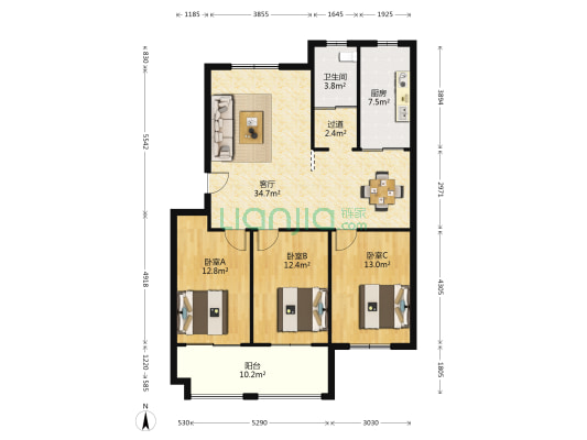 广圣苑小区 3室1厅1卫 118平方