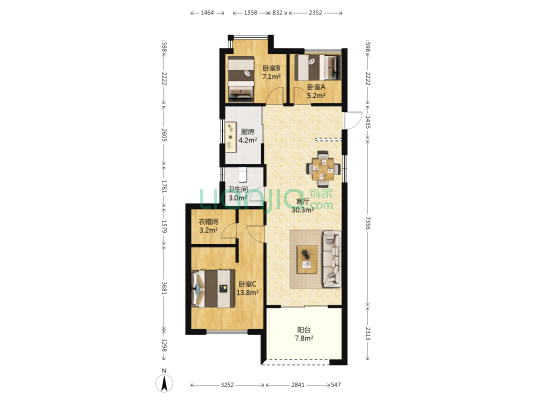 滨江万家名城一期 3室1厅1卫 89平方