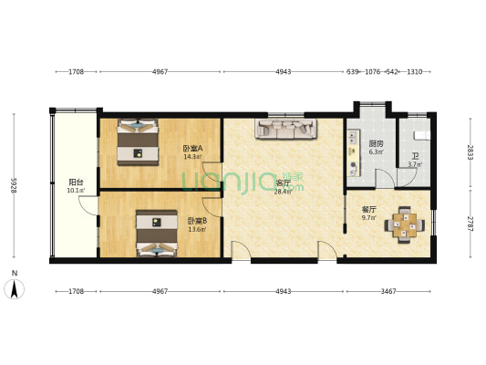带湖路4号 2室2厅1卫 102平方
