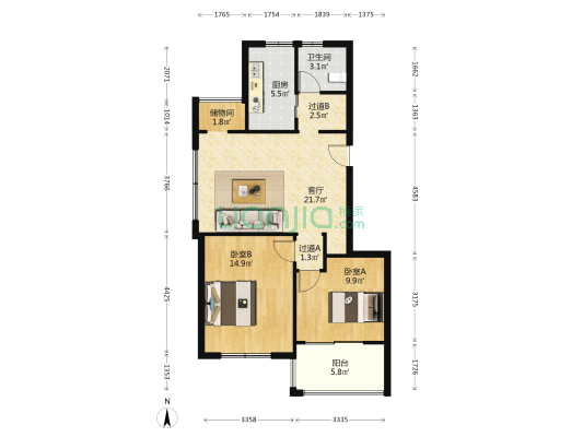 江南雅居 2室1厅1卫 89平方