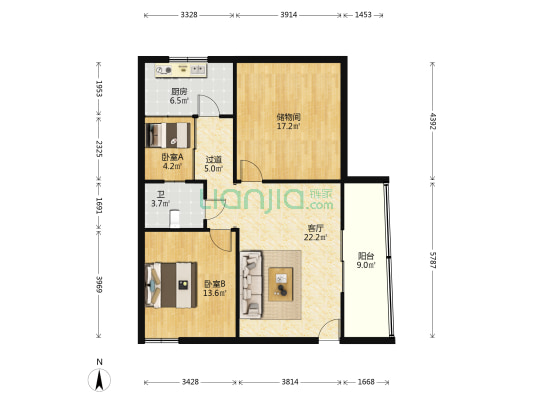 东三街北段5号院 2室1厅1卫 90平方