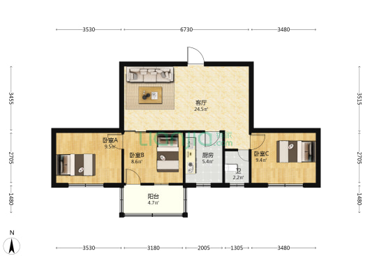 副食大楼家属院 3室1厅1卫 76平方