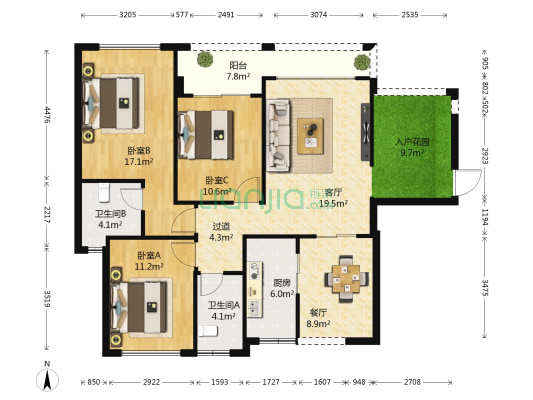金癸领海郡 3室2厅2卫 112平方