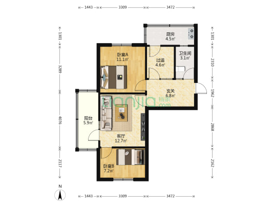 线材厂西区 2室1厅1卫 67平方
