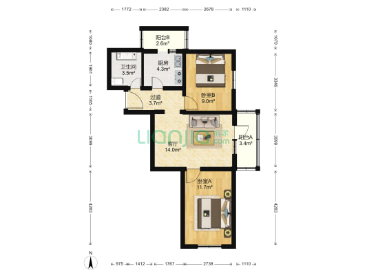 南华小区 2室1厅1卫 68平方