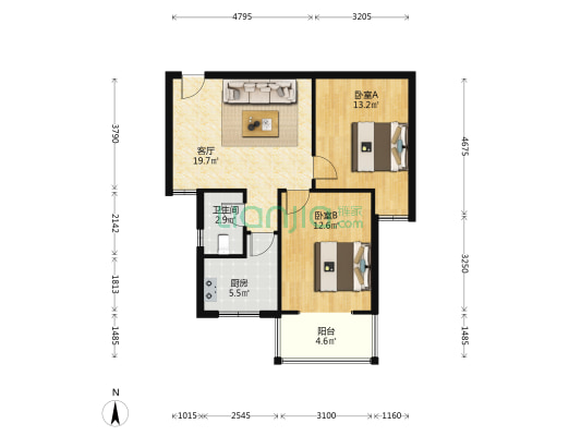 都市春天小区 2室1厅1卫 75平方