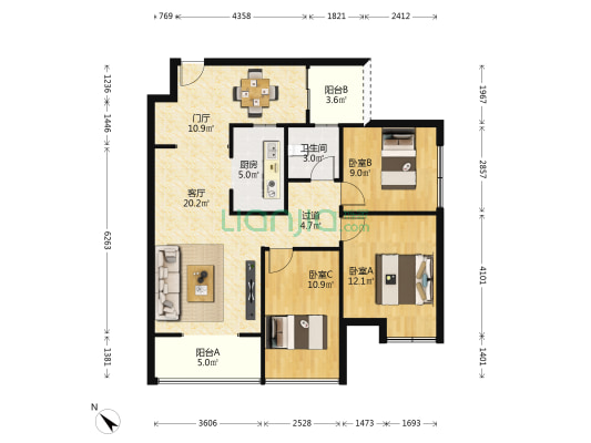 水木风华 3室1厅1卫 89平方