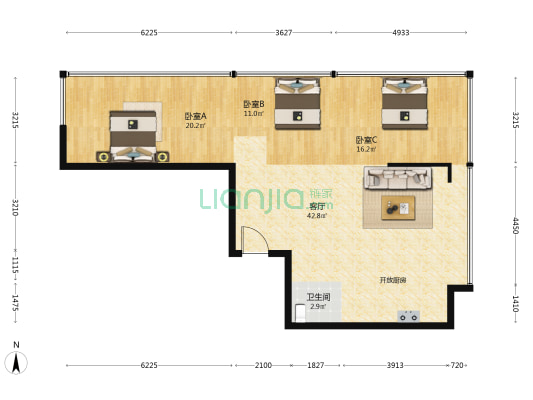 榕心未来 3室1厅1卫 145平方