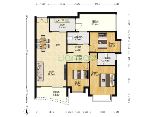 合正逸园 3室1厅2卫 104平方