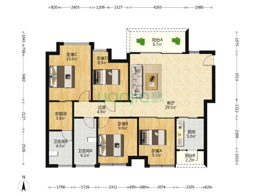 宝能华府 4室1厅2卫 120平方