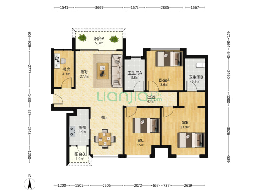 奥园领秀 4室1厅2卫 103平方