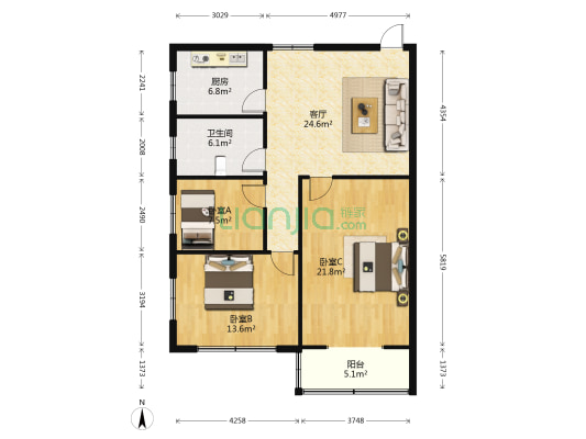 信阳路3号 3室1厅1卫 108平方
