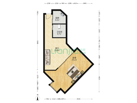 翰尊公寓 1室1厅1卫 79平方
